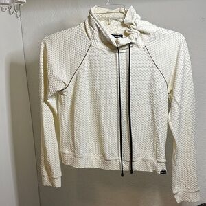 Koral Textured Netz Mesh-Type Material Cream Drawstring Sweater